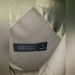 vtg. Barneys New York olive green quilted wool lined trench leather buckle coat